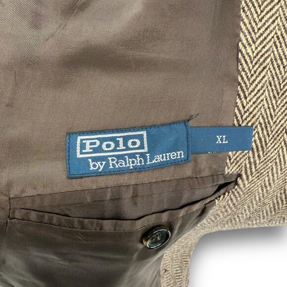 Vintage Polo by Ralph Lauren Herringbone Wool Sport Coat Jacket Elbow Patches XL - Picture 11 of 12